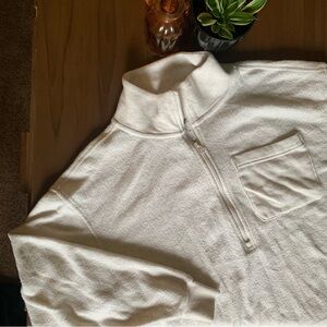 Aerie Oversized Cream Zip-Up Fleece